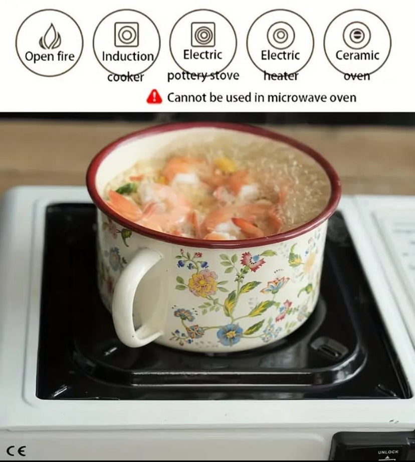 Multifunctional Seasoning Storage Bowl, Enamel Soup Cooking Pot, Flower Design Ceramic Noodle Pot With Lid Multifunctional Seasoning Storage Bowl, Enamel Soup Cooking Pot, Flower Design Ceramic Noodle Pot With Lid